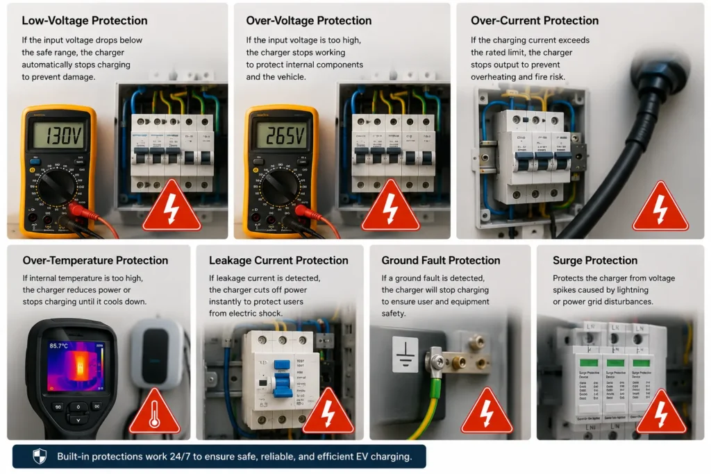 Ev charger protection functions