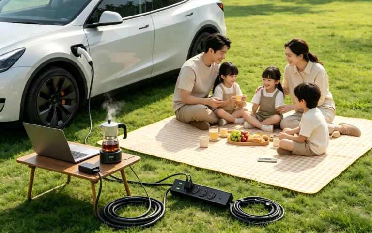V2L Discharge with power strip for camping